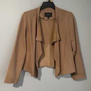 Lightweight Leather Jacket Neiman Marcus Women's Size M Tan Open Front Luxury